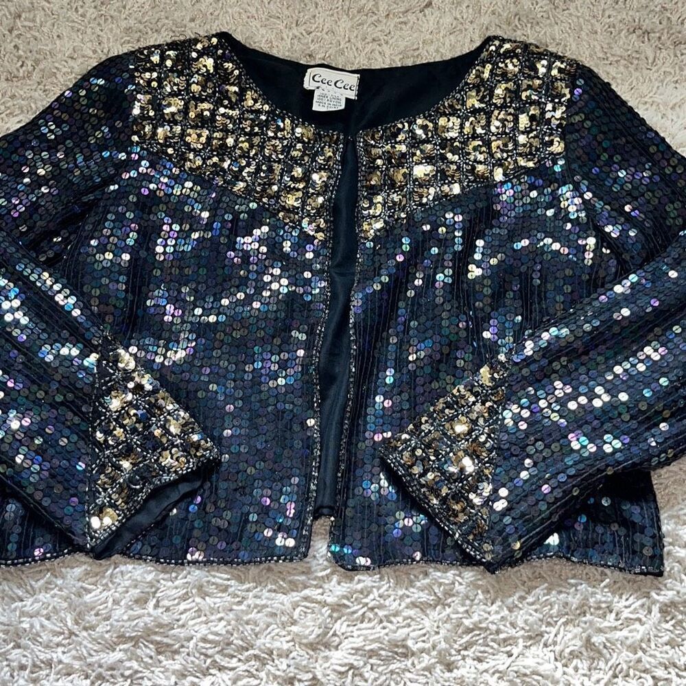 Vintage 80's Fully Sequin Silk Lined Cardigan By Cee Cee   Large